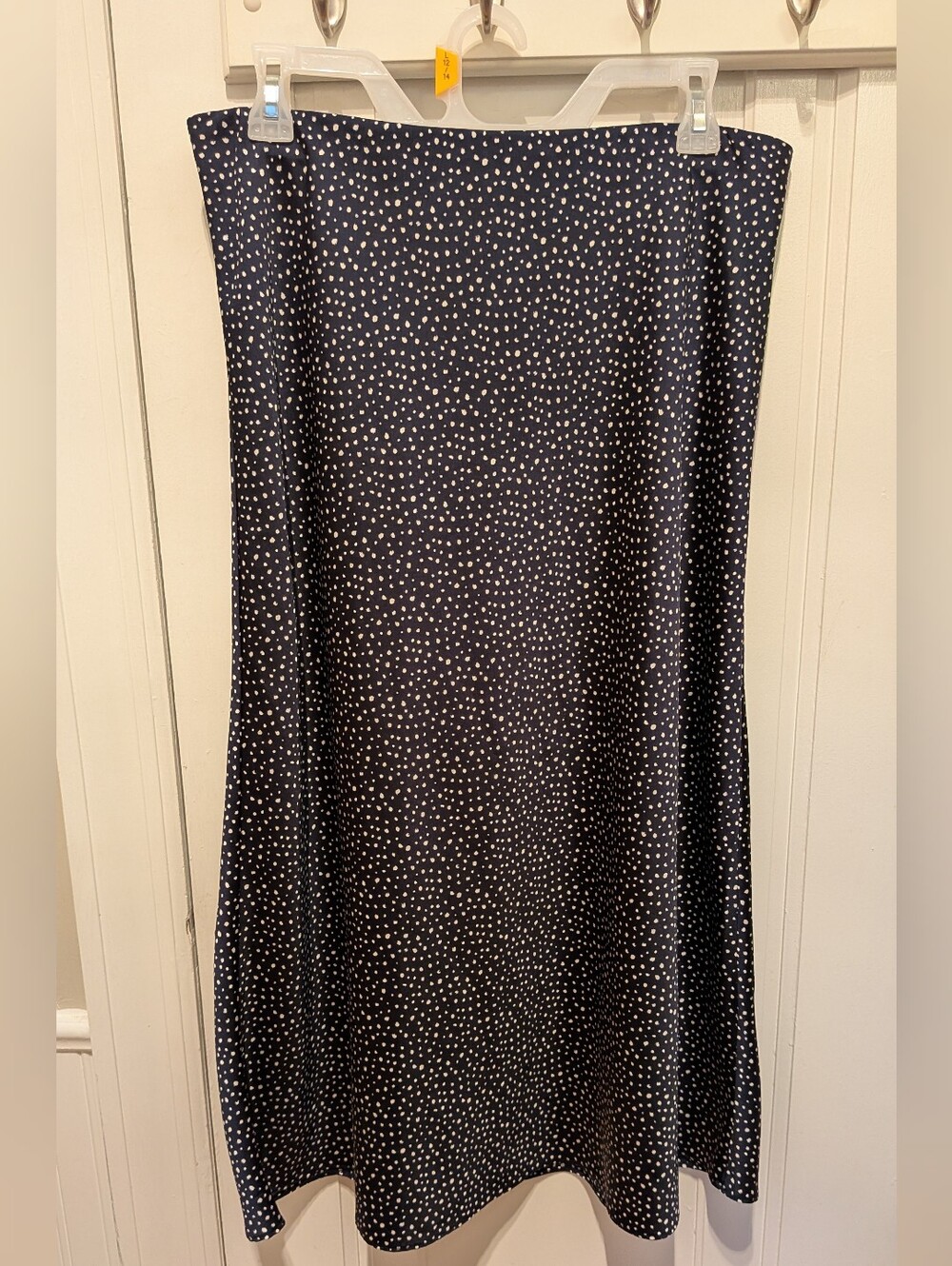 J. Crew Navy Midi Skirt with White Dot Print